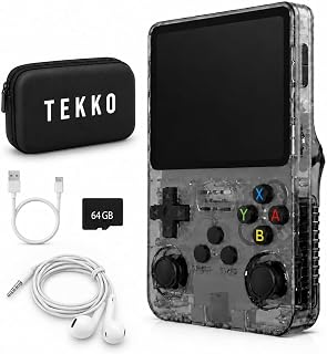 TEKKO Retro Handheld Game Console, 3.5-Inch IPS Screen, RK3326 Linux System, 64GB microSD Card, 3500mAh Battery, Dual Card Slots, USB-C Charging (Black)