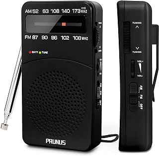 PRUNUS J-166 Portable Radio AM FM, Battery Operated Radio | Tuning Light, Back Clip, Layard, Excellent Reception, AM FM Radios Portable, Transistor Radios