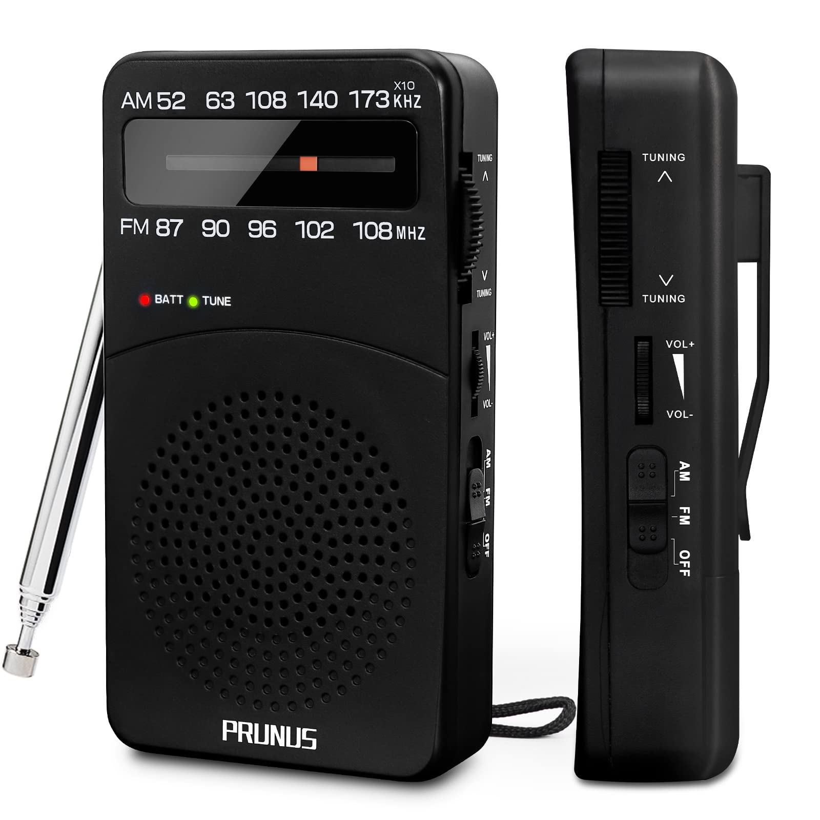 PRUNUS J-166 Portable Radio AM FM, Battery Operated Radio | Tuning Light, Back C