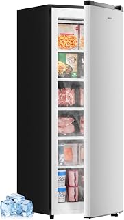 BANGSON 6.5 Cu.ft Upright Freezer for Apartment, Silver | Stand Up Freezer with Adjustable Thermostat, Large Capacity with 6 Freezer Storage Zones, Upright Freezer for Garage, Kitchen