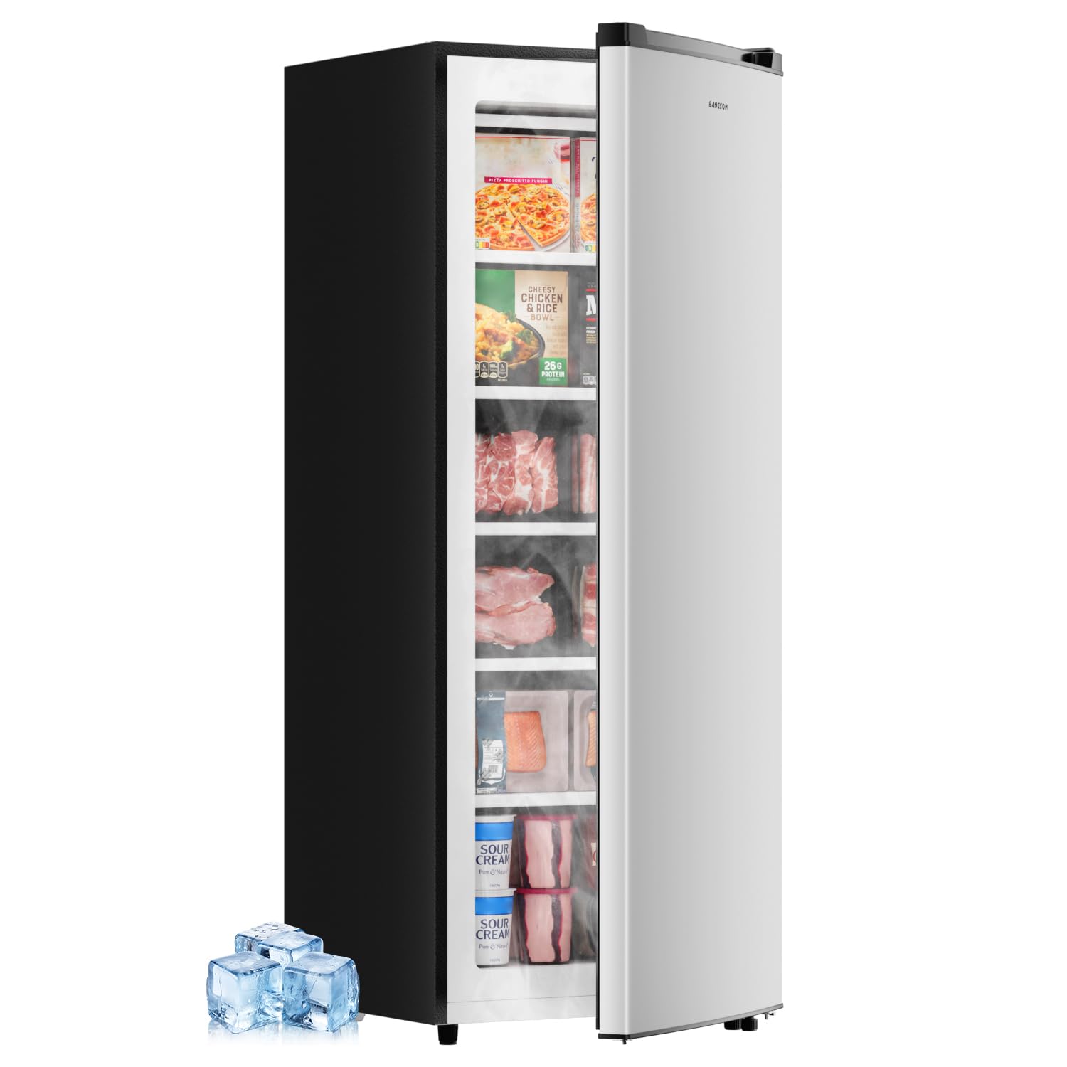 BANGSON 6.5 Cu.ft Upright Freezer for Apartment, Silver | Stand Up Freezer with 