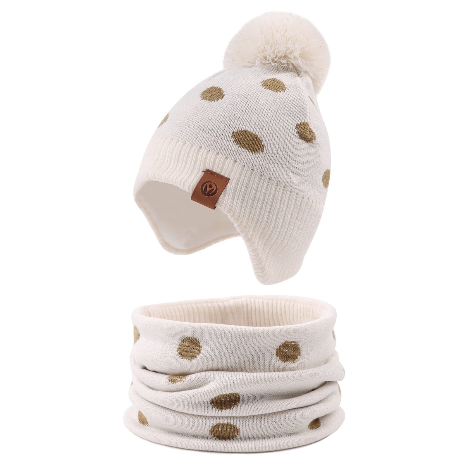Xiaohawang Baby Winter Knitted Beanie Hat with Fleece Lining and Pompom