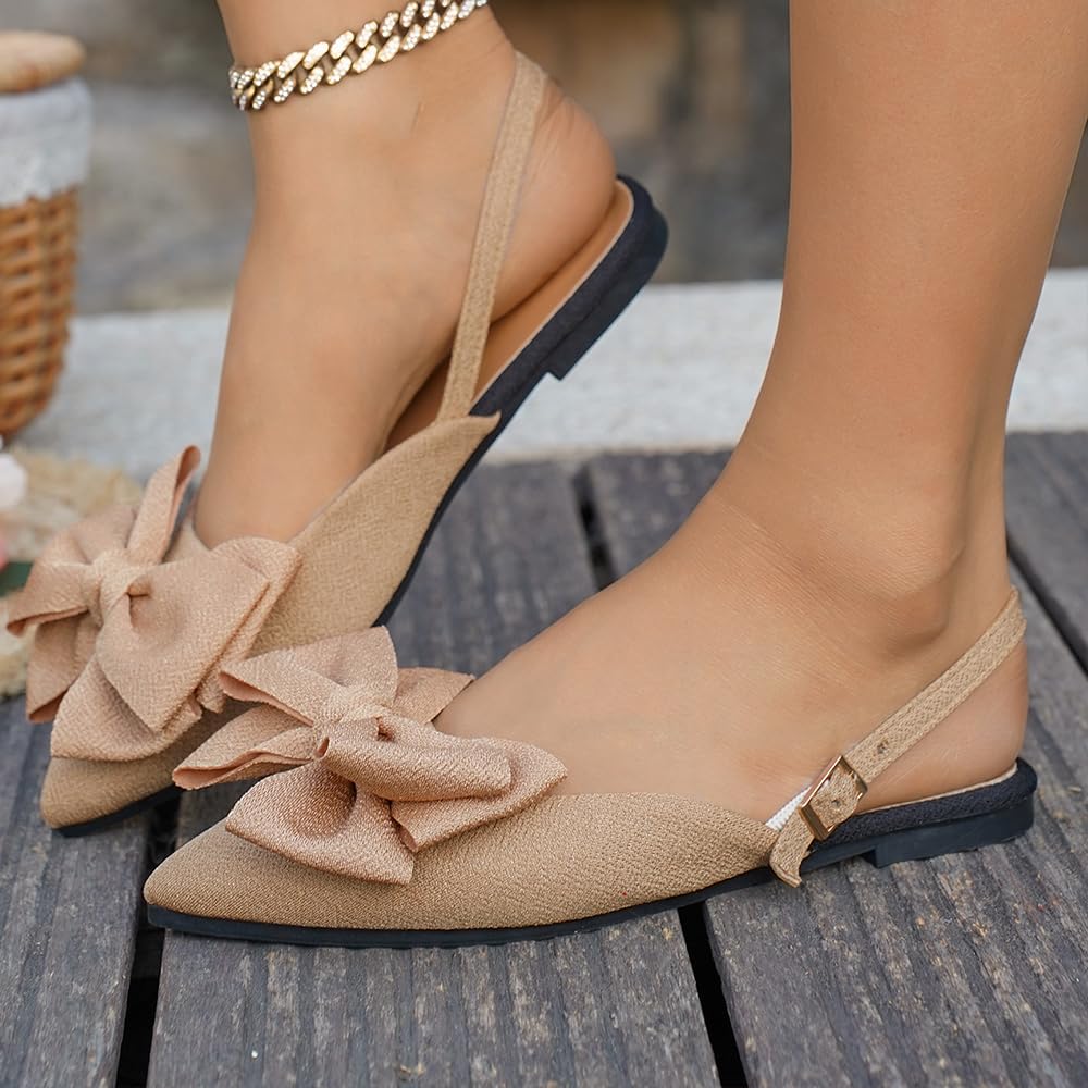 Women Flat Sandals Pointed Toe Bowknot Closed Toe Backless Casual Shoes for Dail