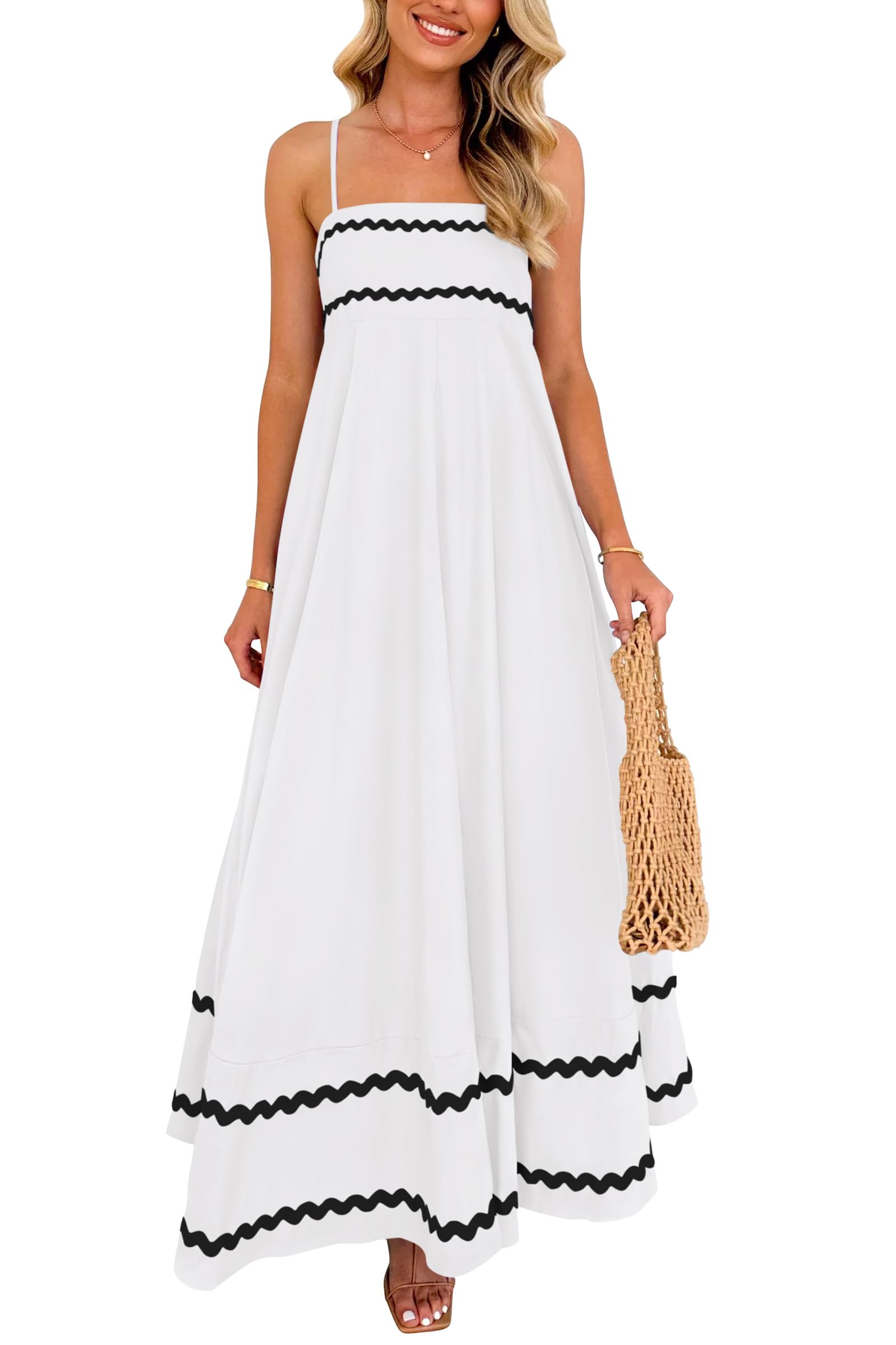 PRETTYGARDEN 2025 Women Summer Sleeveless Ruffle Sleeveless Ruffle Beach Maxi Dr