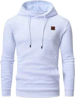Yundobop Men's Pullover Hoodies Plaid Jacquard Long Sleeve Drawstring Hipster Casual Hooded Sweatshirts with Kanga Pockets