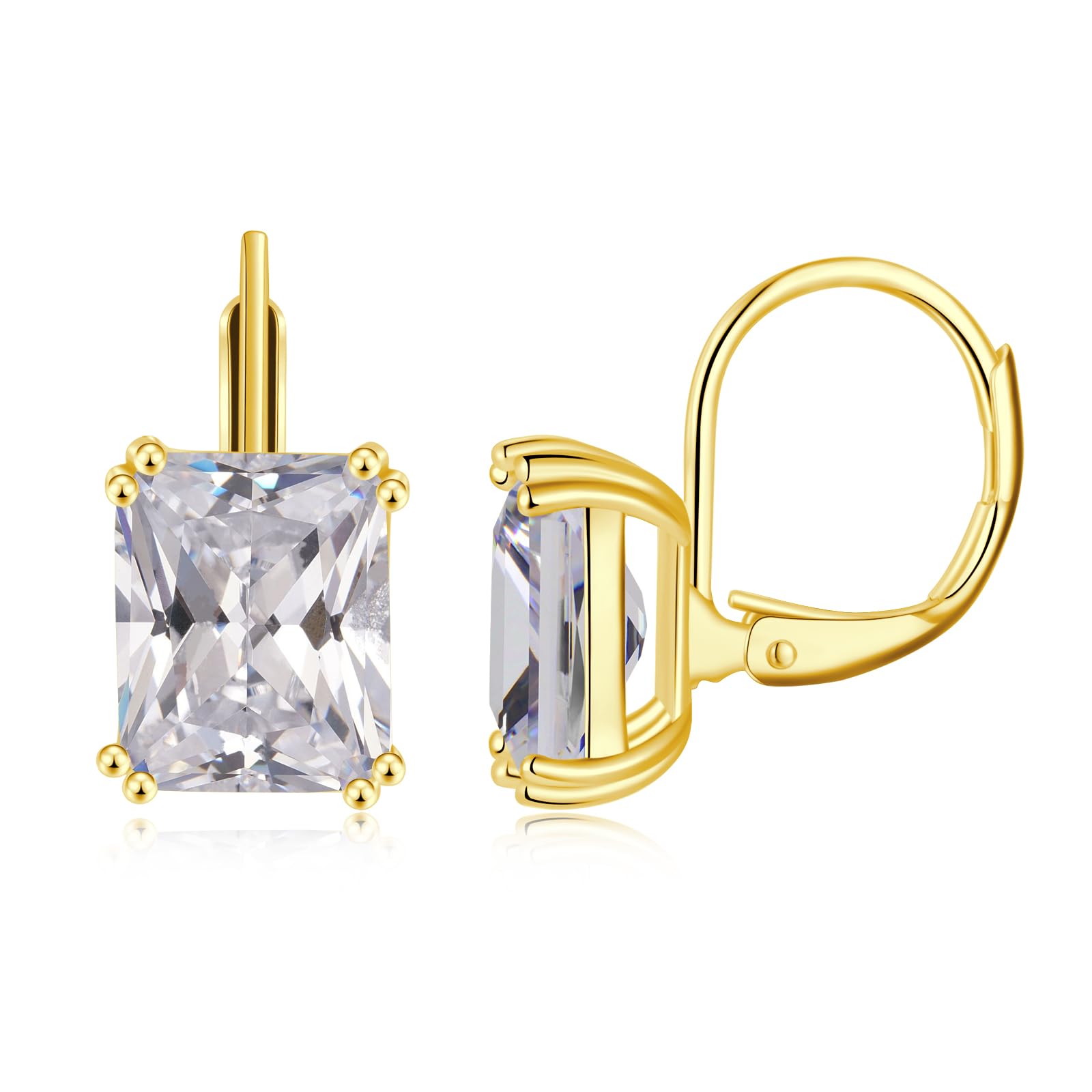 CiNily Emerald Cut Drop Dangle Earrings for Women 18K White Gold Plated Cubic Zi