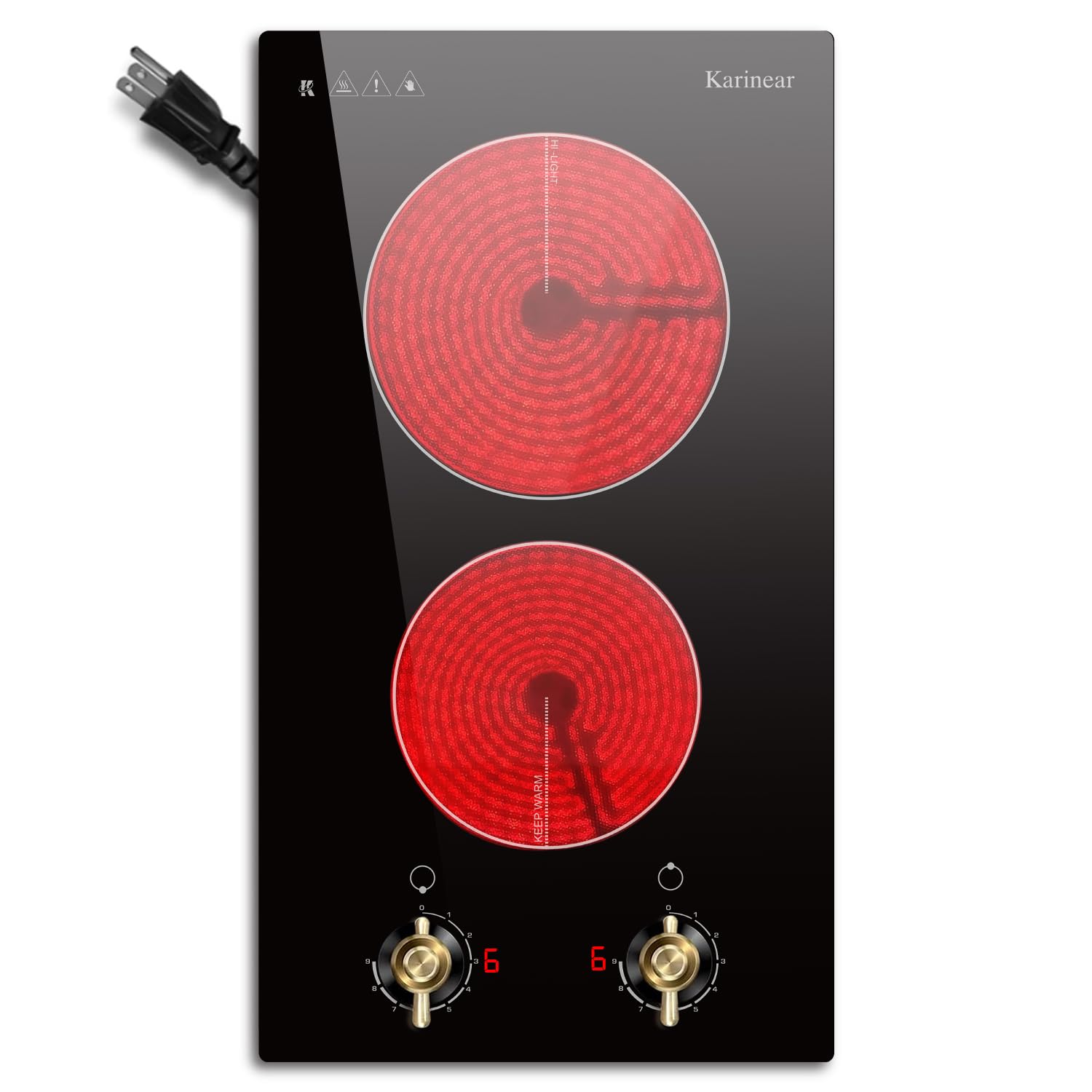 Karinear 110V Electric Cooktop 2 Burners Electric Stove 12" Knob Control | Works
