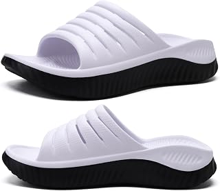 KuaiLu Men's Winter Closed Toe Knitted Memory Foam Slippers Comfortable Warm Furry Plush Wool Non-Slip Home Shoes, white black, 43 EU