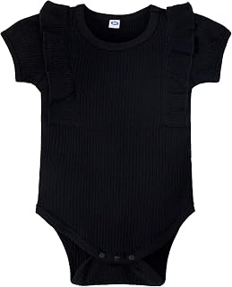 Baby Girl Ribbed Knit Romper Ruffle Bodysuit Solid Color Jumpsuit