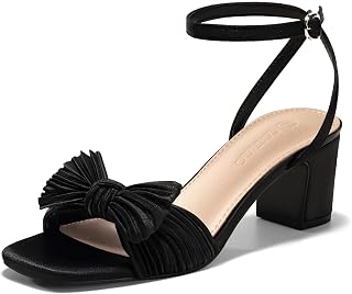 Coutgo woman bow low heel sandal wedding bridal dressy open toe ankle strap