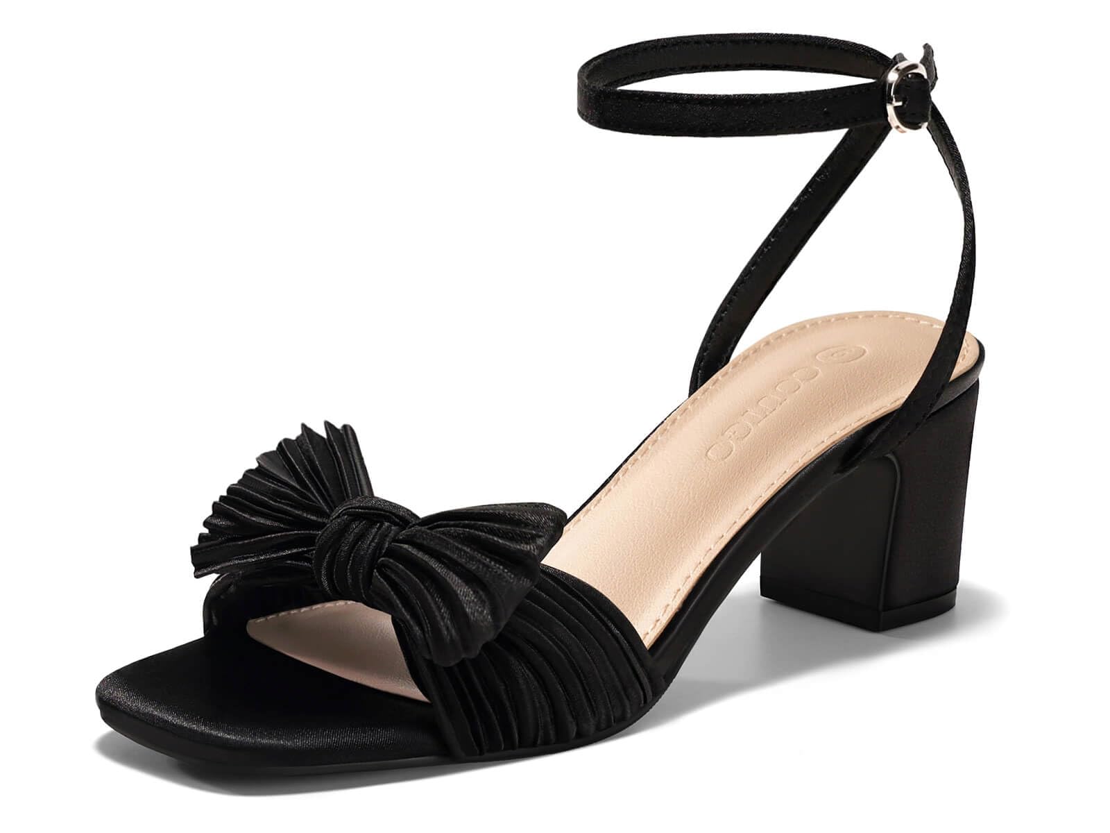 Coutgo woman bow low heel sandal wedding bridal dressy open toe ankle strap