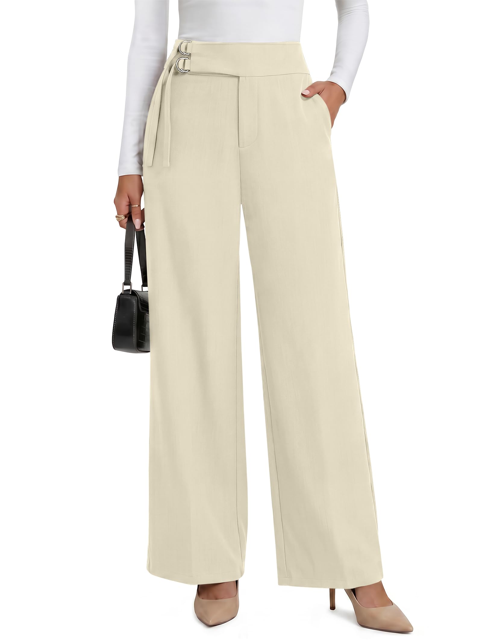 ANRABESS Womens Buckle Dress Pants with Pockets
