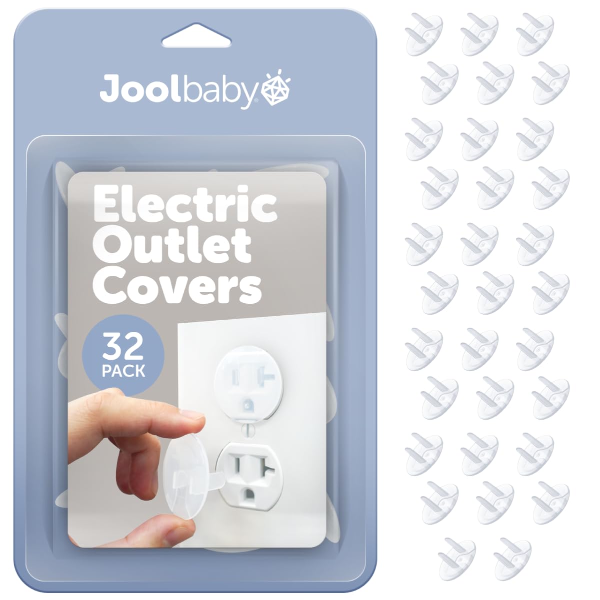 Jool Baby Outlet Covers (32 Pack) for Child Safety - Easy Adult Removal, Plug Pr