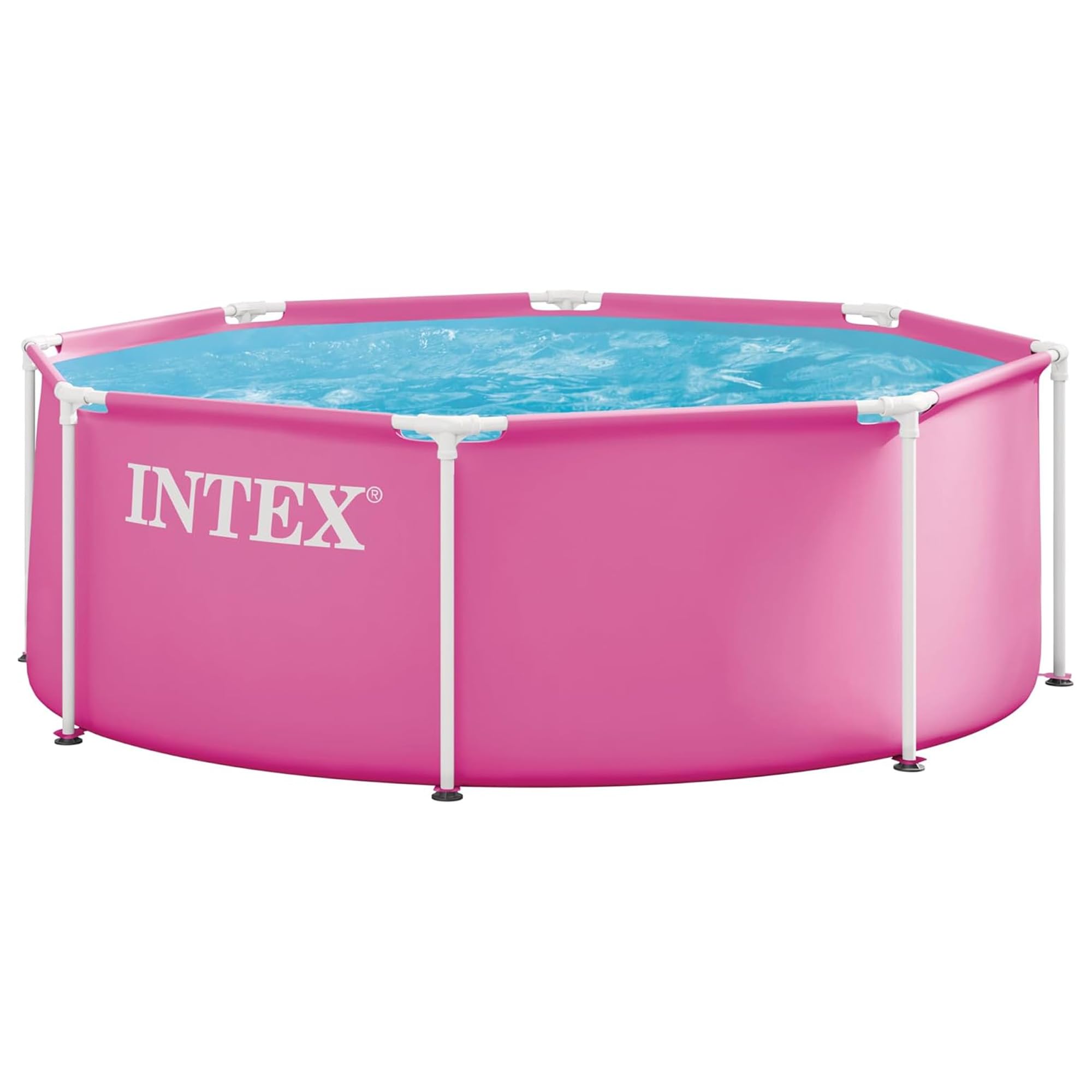 INTEX Metal Frame 8ft x 30in Round Above Ground Swimming Pool, Pink | 28290EP - 