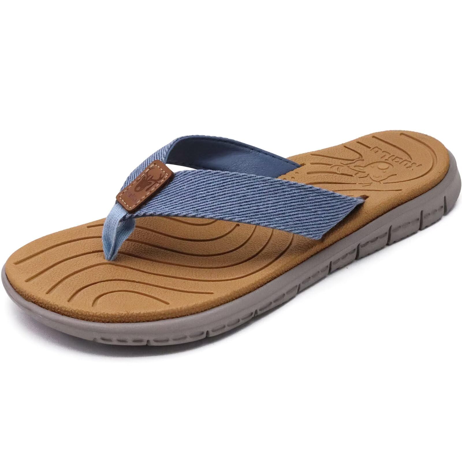 KuaiLu Women's Summer Flip Flops Support Bow Leather Beach Sea