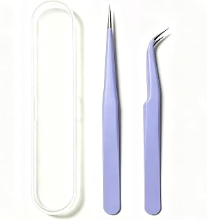 GAOSENLONK 2-Pcs Sticker Tweezers, Cute Craft Precision Tweezer, Purple | Straight/Curved Tweezers for Jewelry Making, Lashes Extension, Scrapbooking Tools