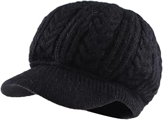 PESAAT Twist Women Visor Hat Warm Fleece Lined Beret Hats Winter Knit Hats for Women
