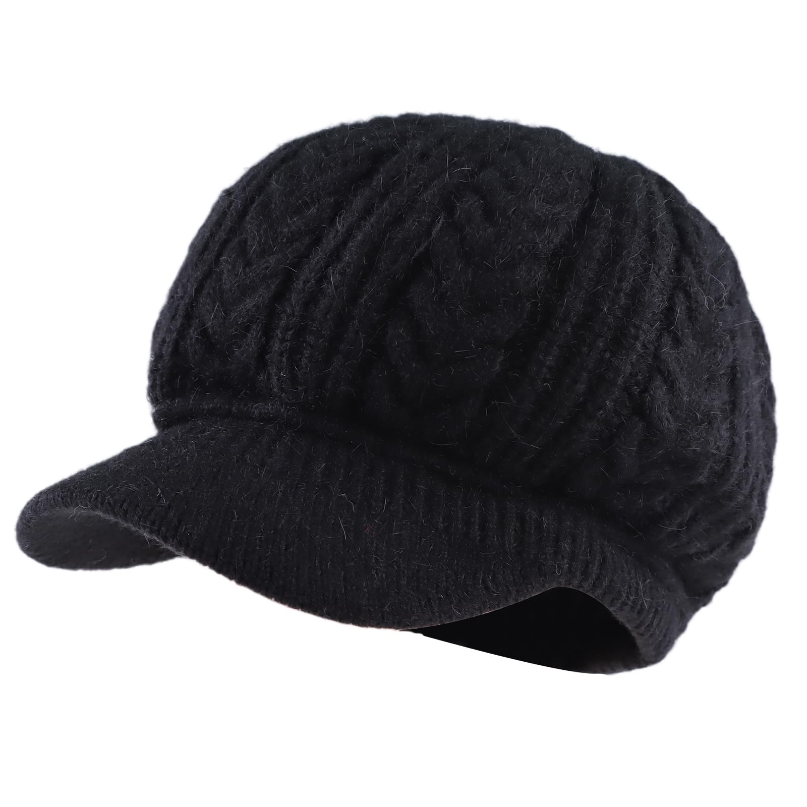 PESAAT Twist Women Visor Hat Warm Fleece Lined Beret Hats Winter Knit Hats for W
