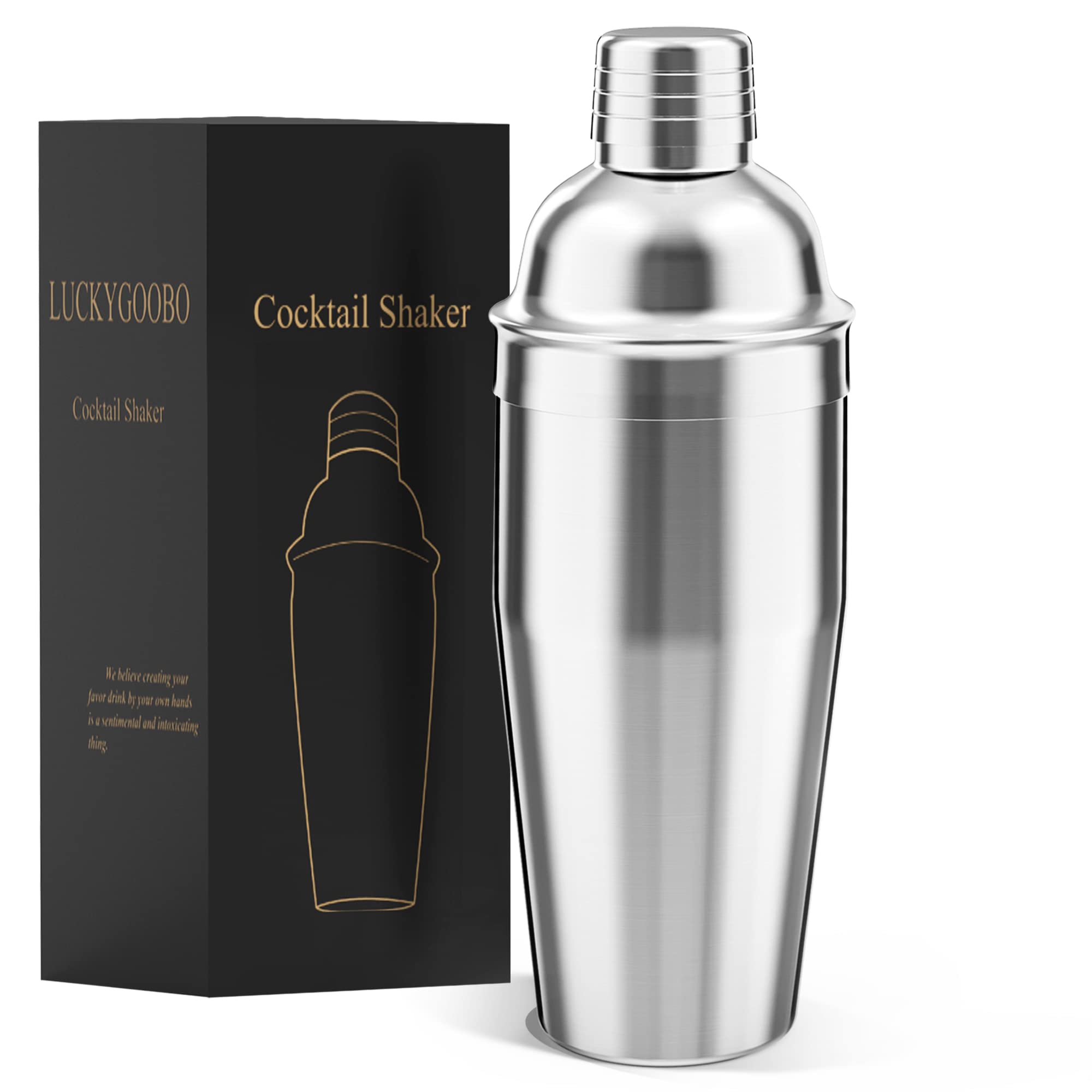 LUCKYGOOBO Cocktail Shaker,24oz Martini Shaker,Drink Shaker Mixer | Built-in Str