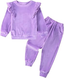 ESHOO Girls Clothes Set Kids Velvet Tracksuit Toddler 2 Piece Leggings Set Ruffle Long Sleeve Sweatshirt Sweatpants Little Girl Outfits for 2-7 Years