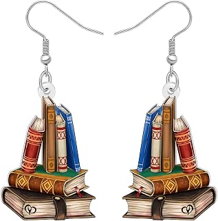 Acrylic Vintage Book Stack Earrings for Women Book Lovers Librarian Retro Funny Teacher Appreciation Dangle Jewelry for Student Back To School