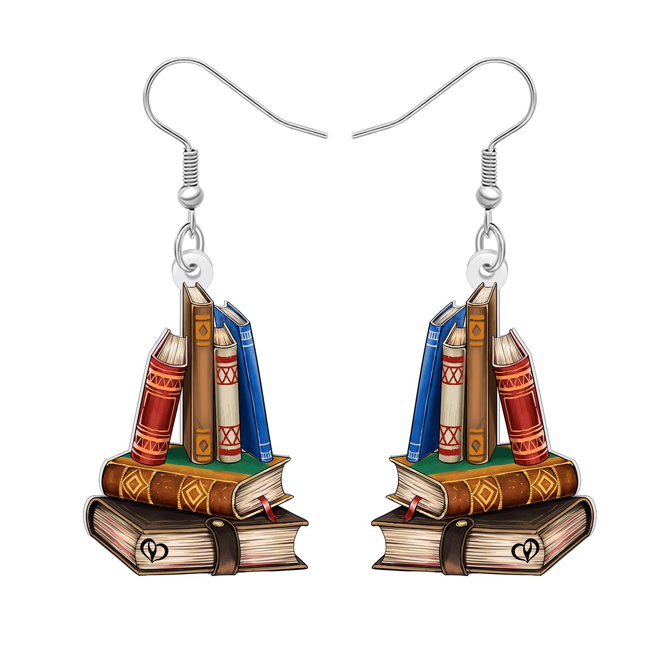 Acrylic Vintage Book Stack Earrings for Women Book Lovers Librarian Retro Funny 