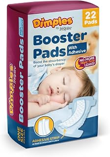 Inspire Dimples Booster Pads, Baby Diaper Doubler with Adhesive for Secure Fit | 1 Size Fits All Diapers | Boosts Absorbency No More leaks 22 Count