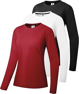 Holure Pack of 3 Women's Long-Sleeved Shirts UPF50+ Sun Protection T-Shirts Scoop Neck Hiking Shirt Running Workout Performance Tee