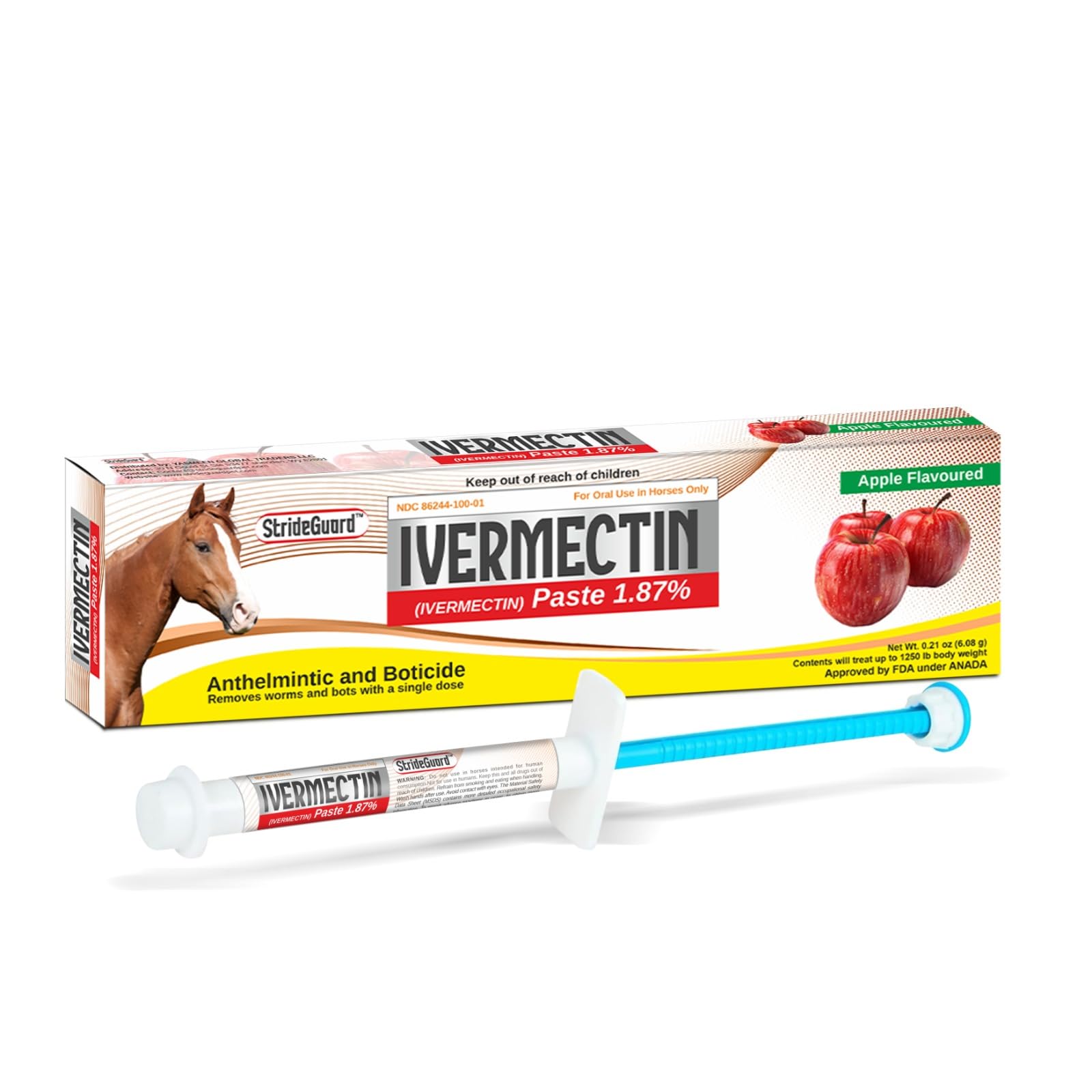 Horse Ivermectin Paste 1.87% – Apple Flavored Oral Horse Dewormer Syringe – 6.08