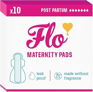 Flo Bamboo Maternity Pads - 10 Pack | Ultra Absorbent, Maximum Protection, Ultra Long - 4 Wings, Breathable Pads for Postpartum