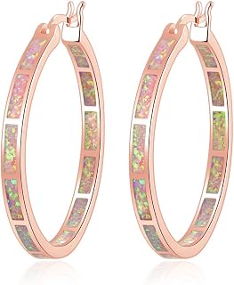 Opal Hoop Earrings for Women Gemstone Big Hoop Earrings 32mm