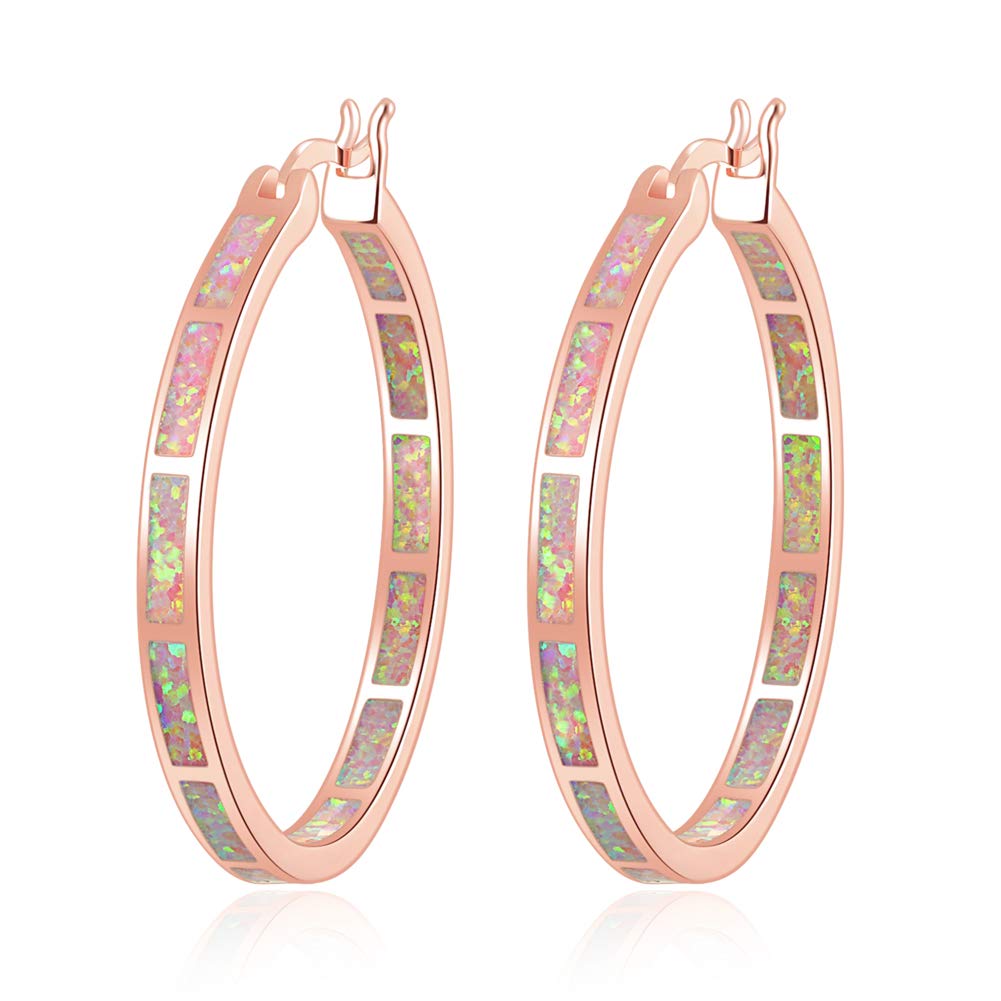 Opal Hoop Earrings for Women Gemstone Big Hoop Earrings 32mm