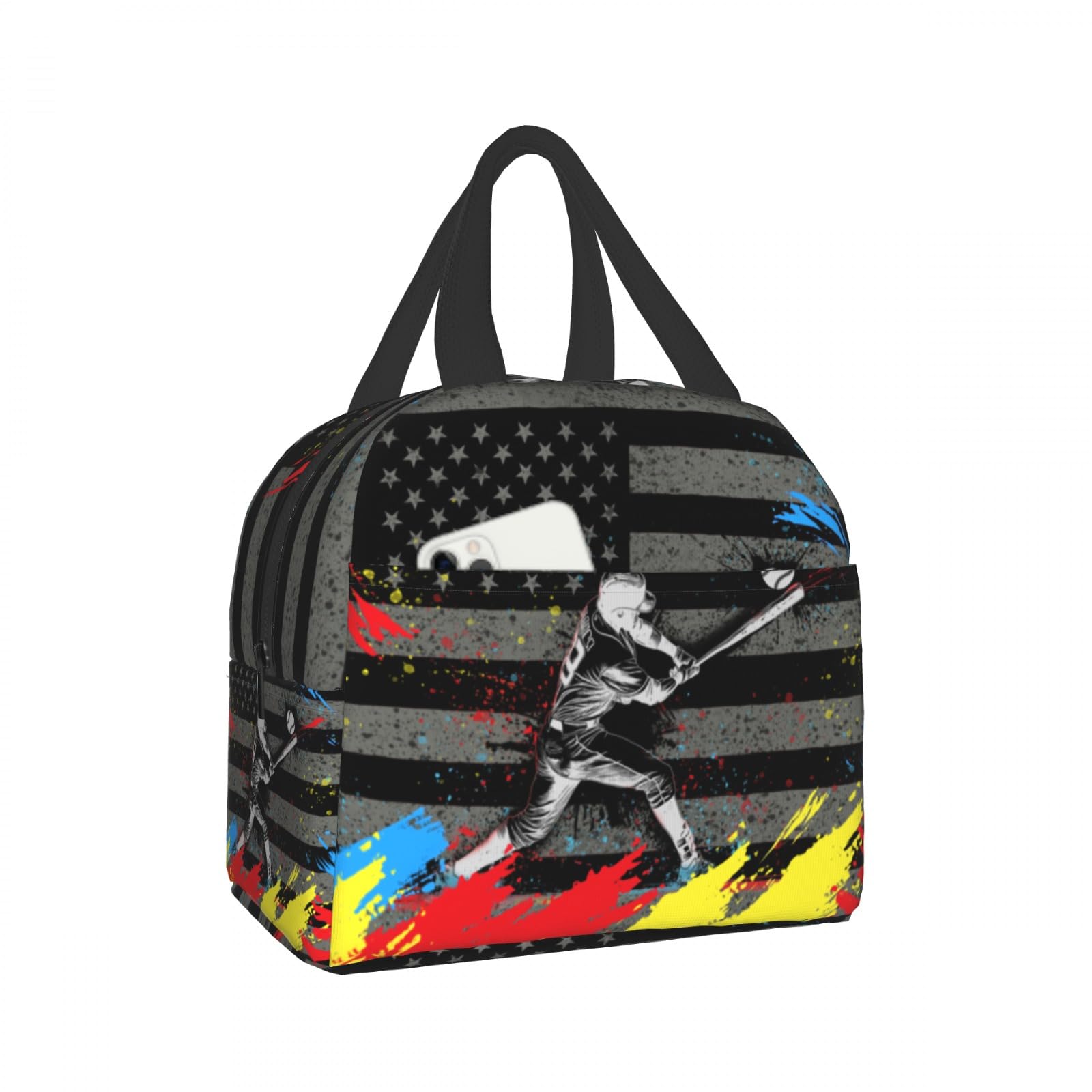 Baseball Player Lunch Bag for Sports Boys American Flag Reusable Insulated Lunch