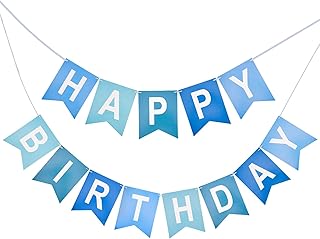 KINGLAKE GARDEN Happy Birthday Banner NO DIY Birthday Sign Blue | Pre-Strung Birthday Hanging Decoration for Women Men Girl Boy Party Supplies (Blue)
