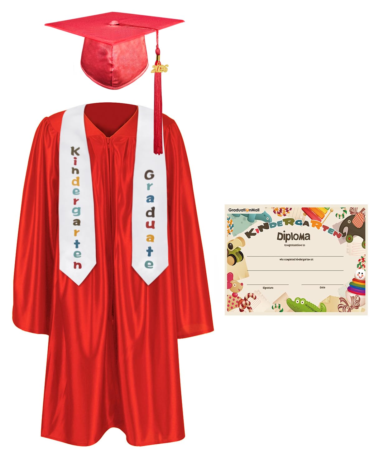 GraduationMall Kindergarten Graduation Cap Gown Stole Package with 2026 Tassel, 