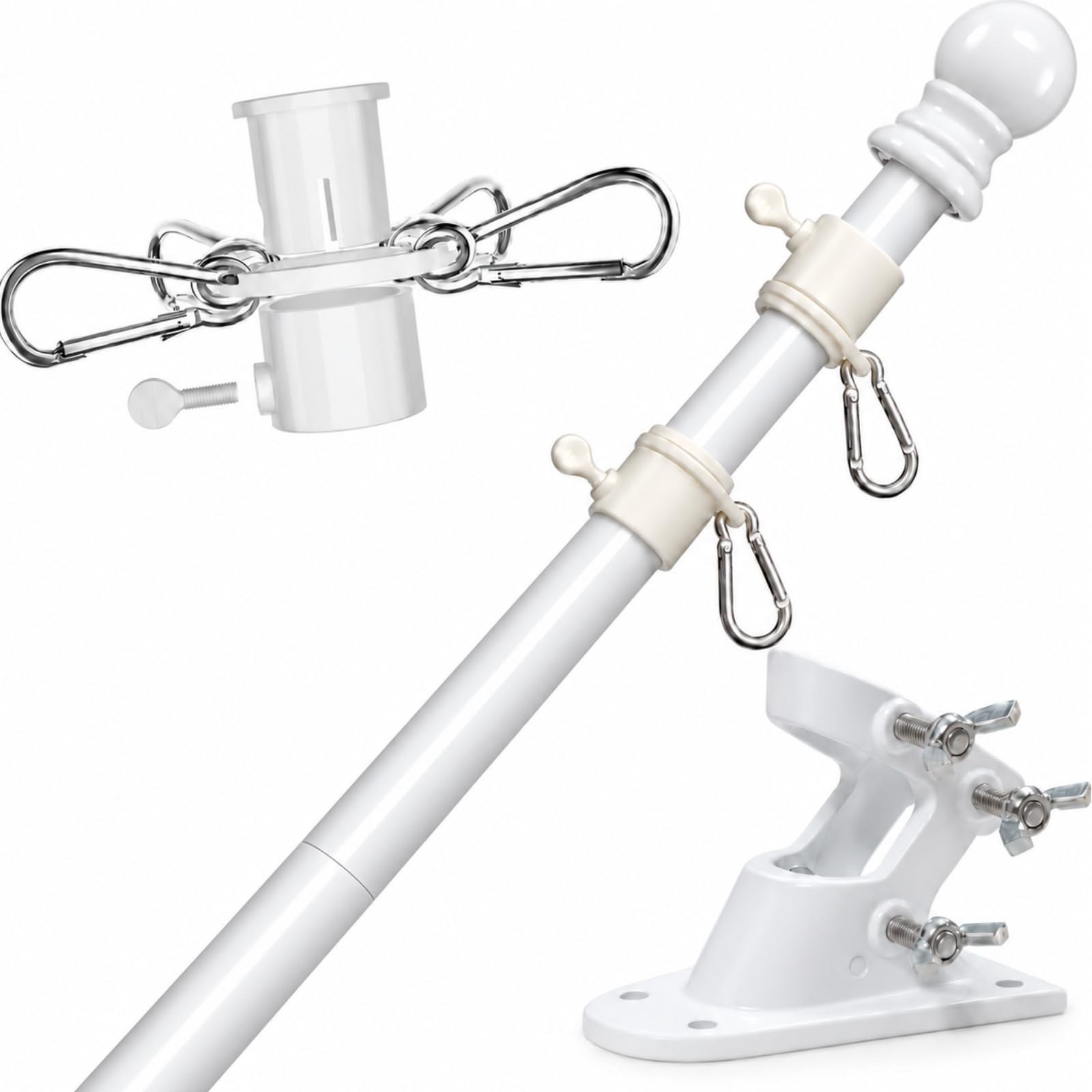 Flag Pole for Outside House, 5 FT Tangle-Free Heavy Duty, 45°/90° Bracket | 1" R