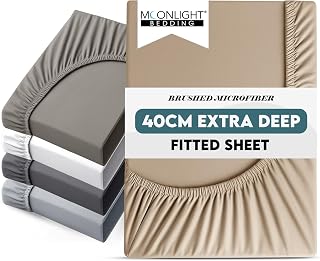 Moonlight Bedding Fitted Sheet 40 Cm Extra Deep Pocket Bed Sheets 16 inch Ultra Soft Bottom Sheet Brushed Microfiber Breathable Shrinkage and Fade Resistant (Beige, Single)