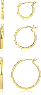 Flat Hoop Earrings for Women, 14K Gold Plated Hoops