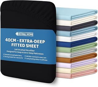 ACRALI HOME Single Fitted Sheet - Black Bottom Sheet for Single Bed with 40cm Extra Deep Fit Pocket- Hotel Quality Soft Microfiber Bedsheet - Breathable Shrinkage and Fade Resistant