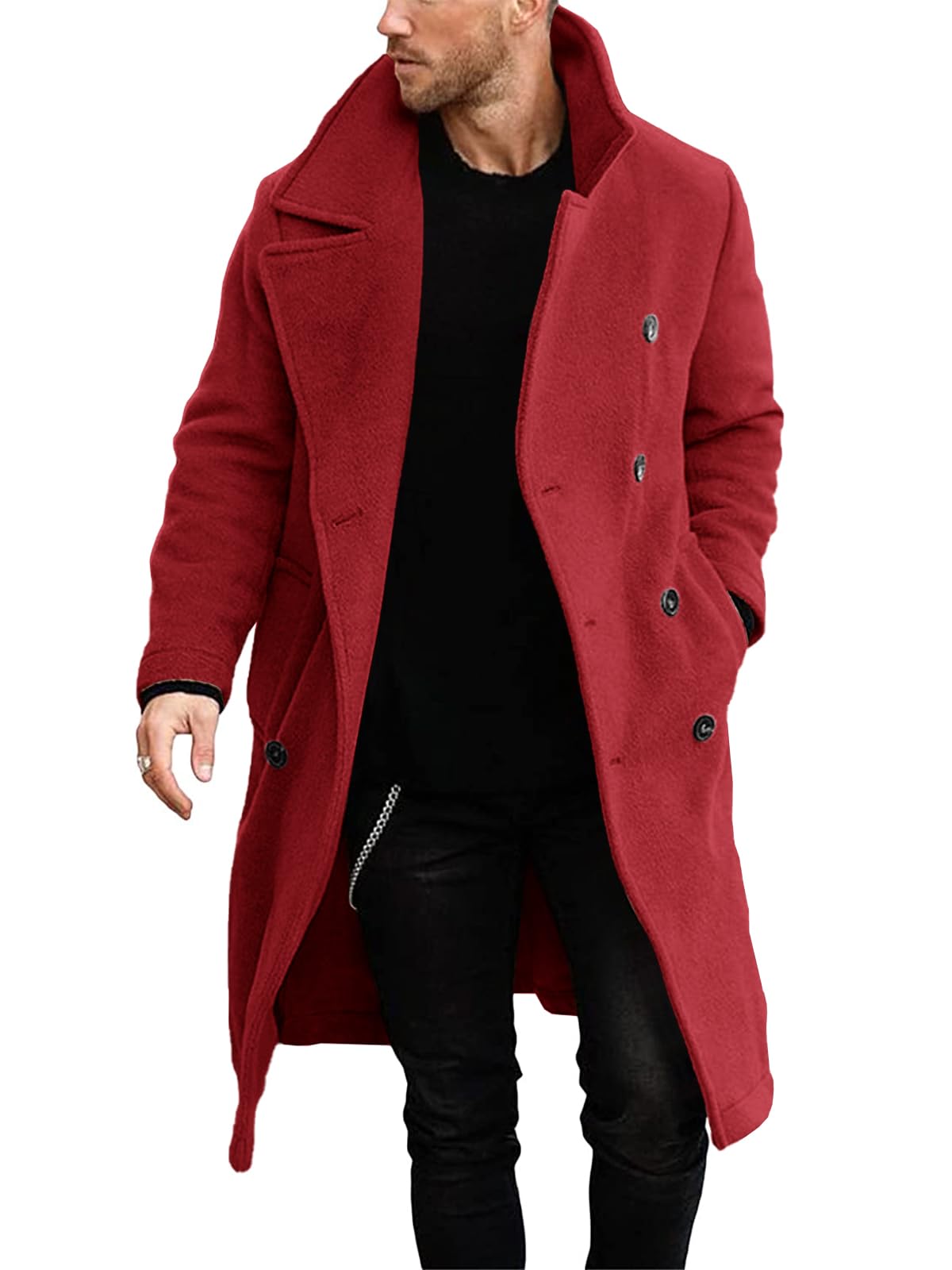 Mens Double Breasted Trench Coat Business Casual Winter Overcoats