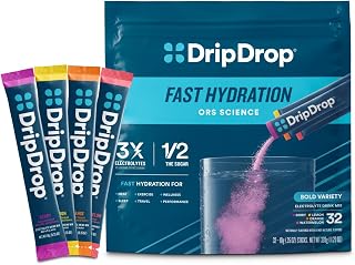 DripDrop Hydration Electrolyte Powder Packets, Bold Variety Pack, 32 Count | Single serve daily drink mix in watermelon, berry, lemon & orange with vitamin C and magnesium, potassium, zinc minerals