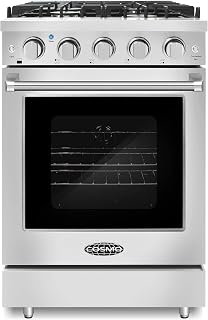 24 in. Haven Coll 3.7 cu ft 4 Burner Gas Range, Convection, Stainless Steel | Cosmo COS-EPGR244 Oven Fan Circulation, Cast Iron Grates, Mirror Finished Knobs, Black Porcelain Cooktop, LP Convertible