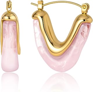 Fullpop Vintage Earrings for Women, Chunky 14K Gold Plated Resin Hoop Earrings Lightweight Hollow Drop Earrings Hypoallergenic Earrings for Women Vintage Anthropologie Jewelry Gifts for Women