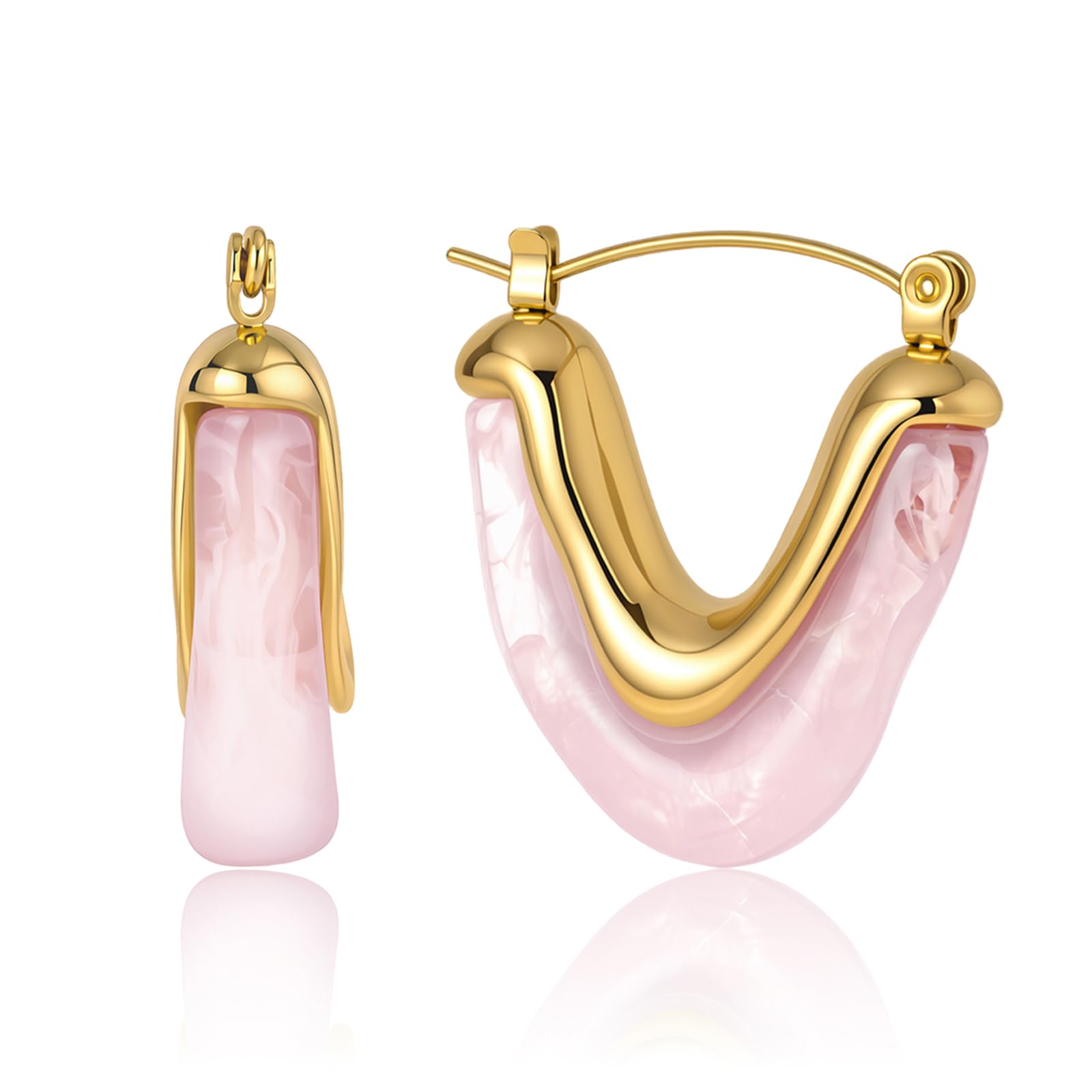 Fullpop Vintage Earrings for Women, Chunky 14K Gold Plated Resin Hoop Earrings L