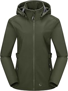 Outdoor Ventures Women's Softshell Jacket Short Lined Functional Jacket Waterproof Transition Jacket with Removable Hood Rain Jacket Outdoor Raincoat Softshell Coat for Hiking Running Sports