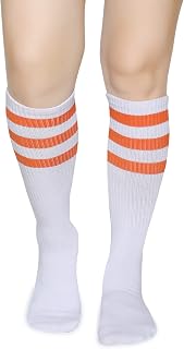 Henwarry Classic Triple Stripes Over the Calf Cotton Retro Tube Socks for Men and Women
