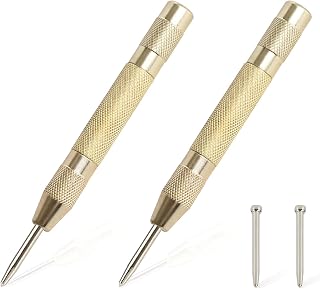 2PCS Automatic Center Punch,5'' Spring Loaded Center Punch, Heavy Duty Steel Adjustable Center Marker Punch Tool with 2PCS Extra Replacement Tip for Metal,Plastic,Wood,Glass by YUIOASE