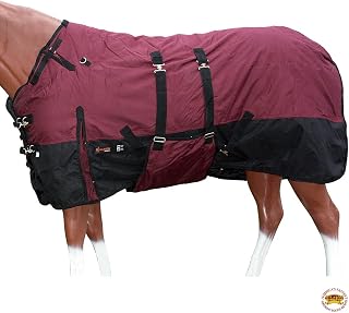 HILASON 1200D Waterproof Winter Turnout Horse Blanket | Waterproof 1200D rip-stop fabric, 300g poly fill, belly wrap system, fleece withers, double-stitched seams, removable leg
