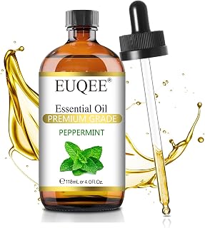 EUQEE Peppermint Essential Oil 4Fl oz Mint Oil for Diffuser, Hair Skin Care | Premium Peppermint Essential Oils for Humidifiers, Massage, Home Care, Laundry, Yoga, Spa, DIY Creations, Soap Candle Making