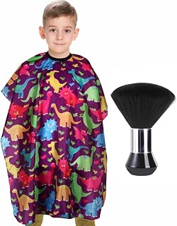YELEGAI Kids Barber Cape with Neck Duster Brush, Salon Hair Cutting Apron | Professional Hairdresser Cover for Children Baby Boy Girl, Adjustable Snap Closure, Home Haircut Accessories(Dinosaur)